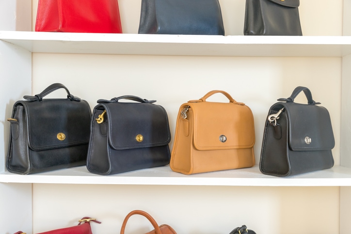 purses stored properly on shelf