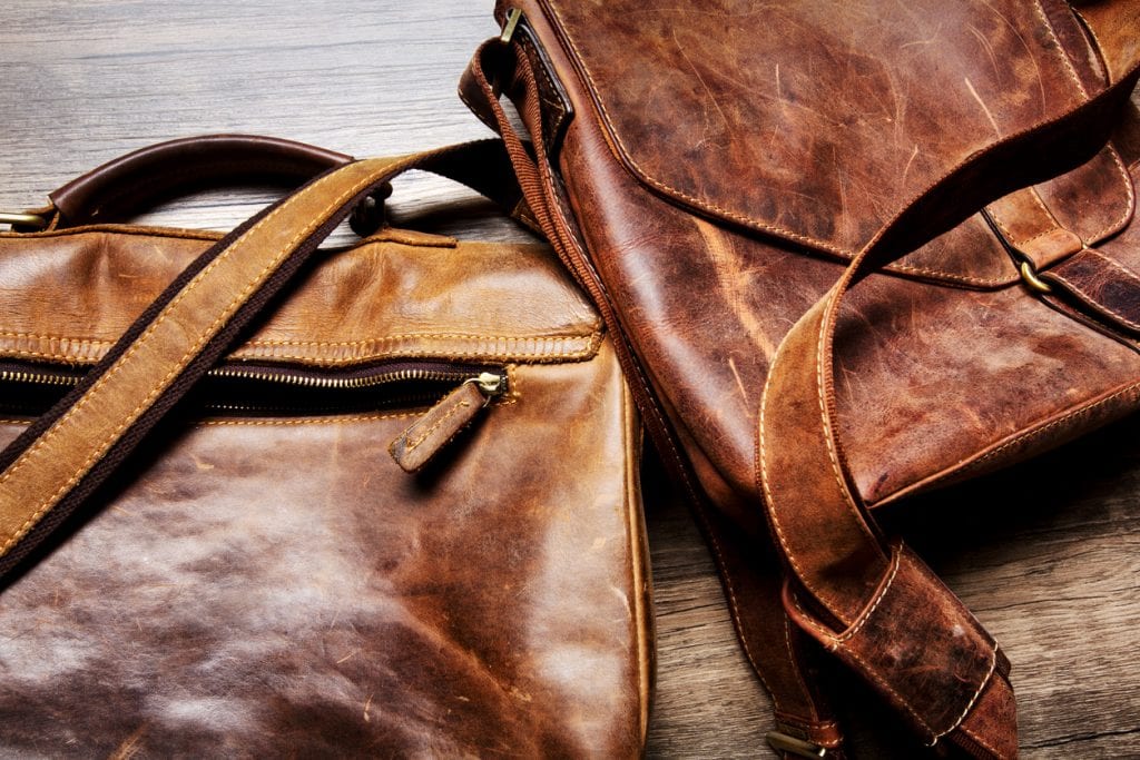 worn leather bag