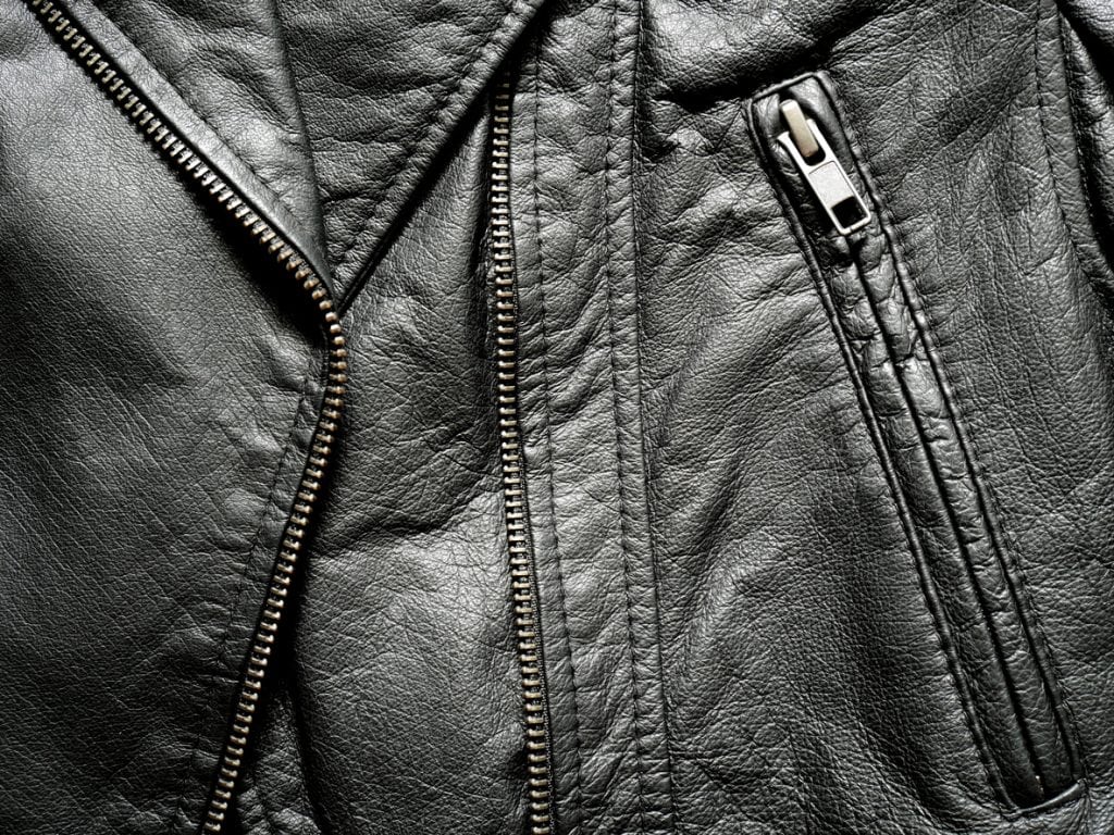 Close up black leather jacket