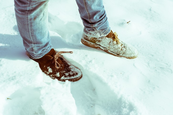 Suede boots in the winter