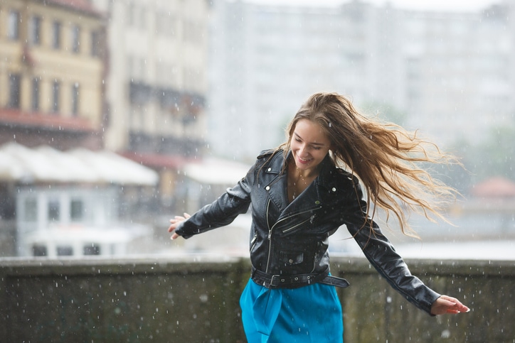 leather jacket in the rain