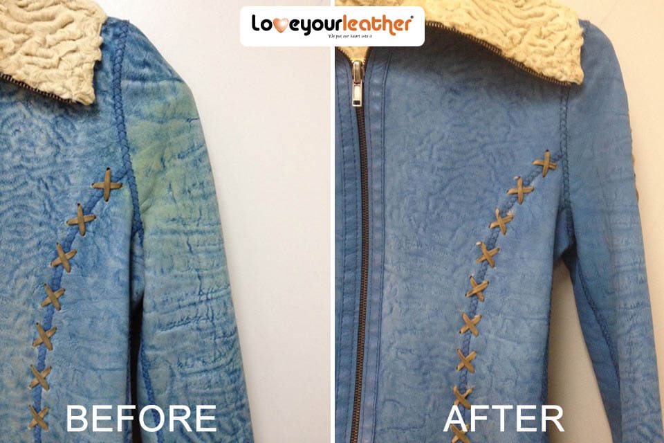 Blue jacket cleaning before after