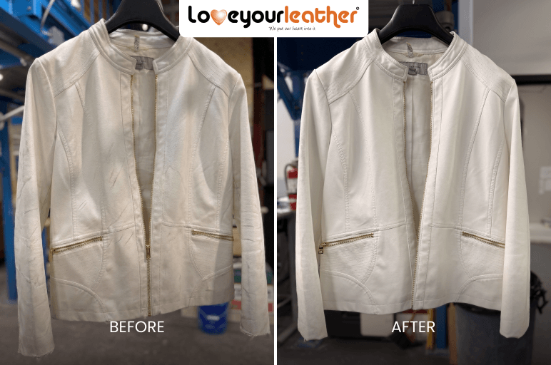 White Faux Leahther Jacket Cleaning